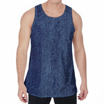 Navy Blue Denim Jeans Print Men's Velvet Tank Top