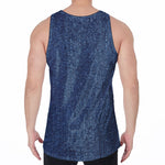 Navy Blue Denim Jeans Print Men's Velvet Tank Top
