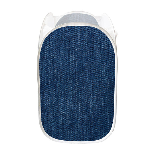 Navy Blue Denim Jeans Print Mesh Laundry Hamper