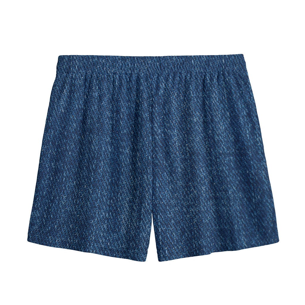 Navy Blue Denim Jeans Print Mesh Shorts