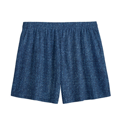 Navy Blue Denim Jeans Print Mesh Shorts