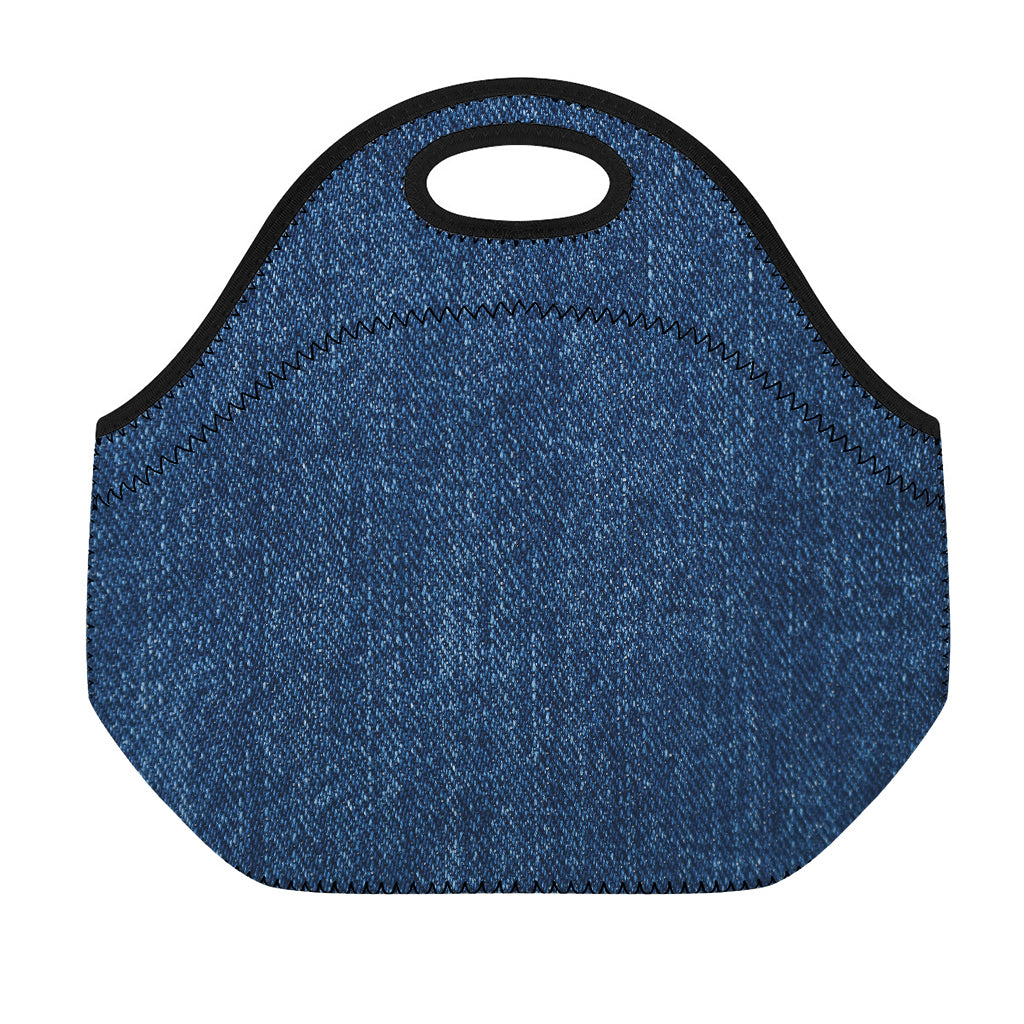 Navy Blue Denim Jeans Print Neoprene Lunch Bag