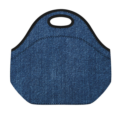 Navy Blue Denim Jeans Print Neoprene Lunch Bag