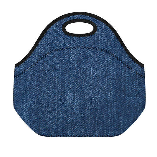 Navy Blue Denim Jeans Print Neoprene Lunch Bag