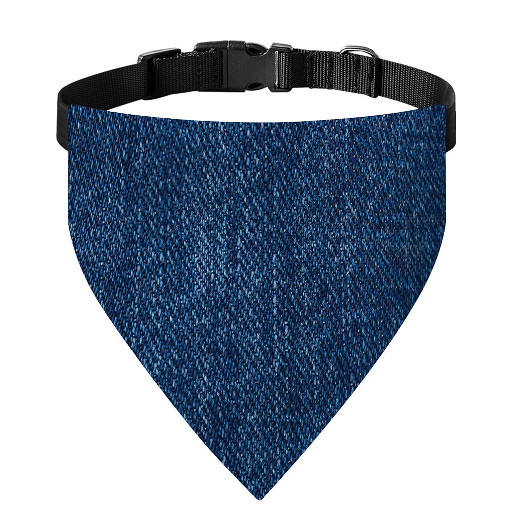 Navy Blue Denim Jeans Print Over The Collar Dog Bandana