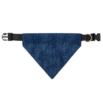 Navy Blue Denim Jeans Print Over The Collar Dog Bandana