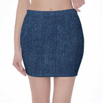 Navy Blue Denim Jeans Print Pencil Mini Skirt