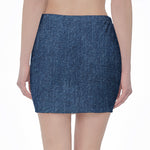 Navy Blue Denim Jeans Print Pencil Mini Skirt