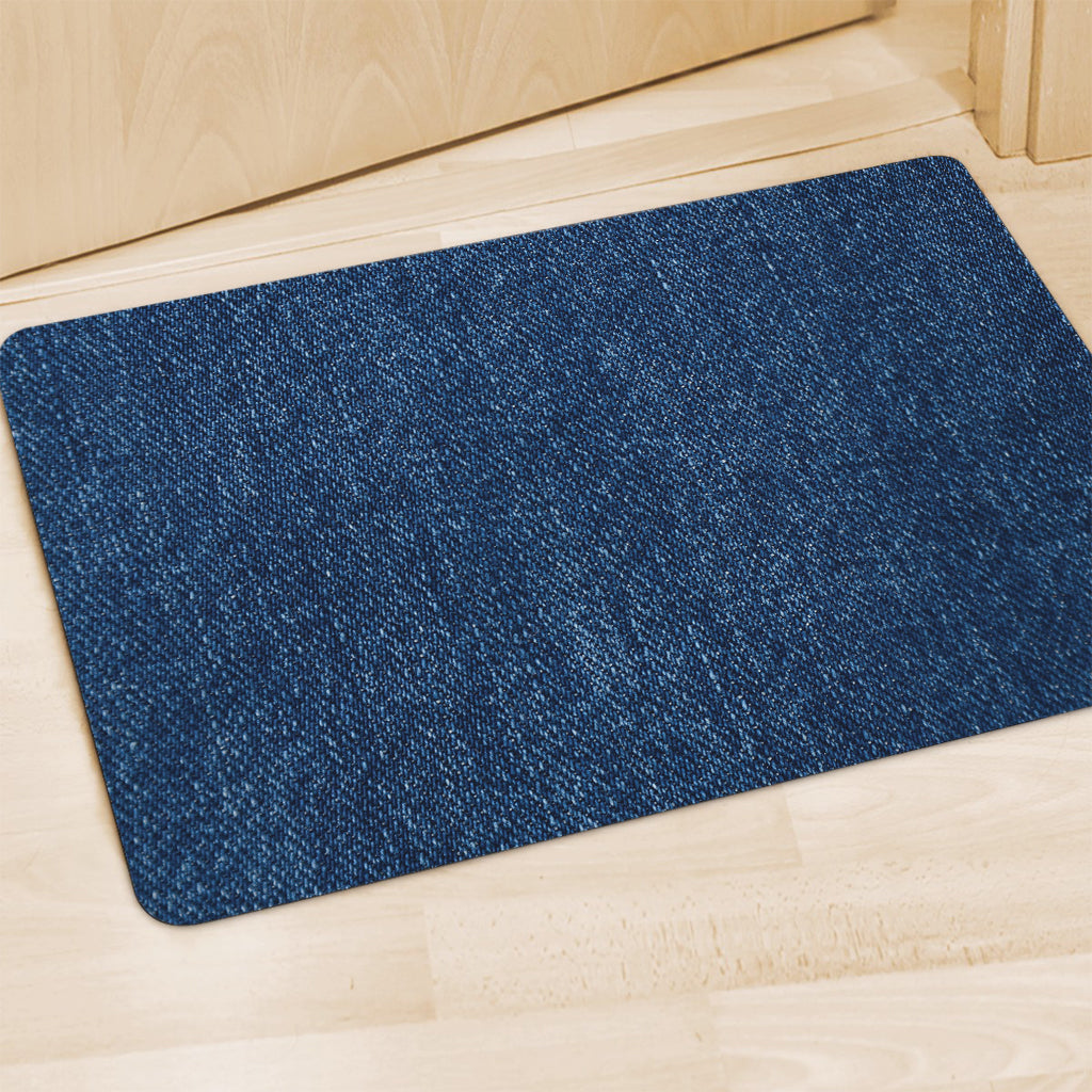 Navy Blue Denim Jeans Print Polyester Doormat