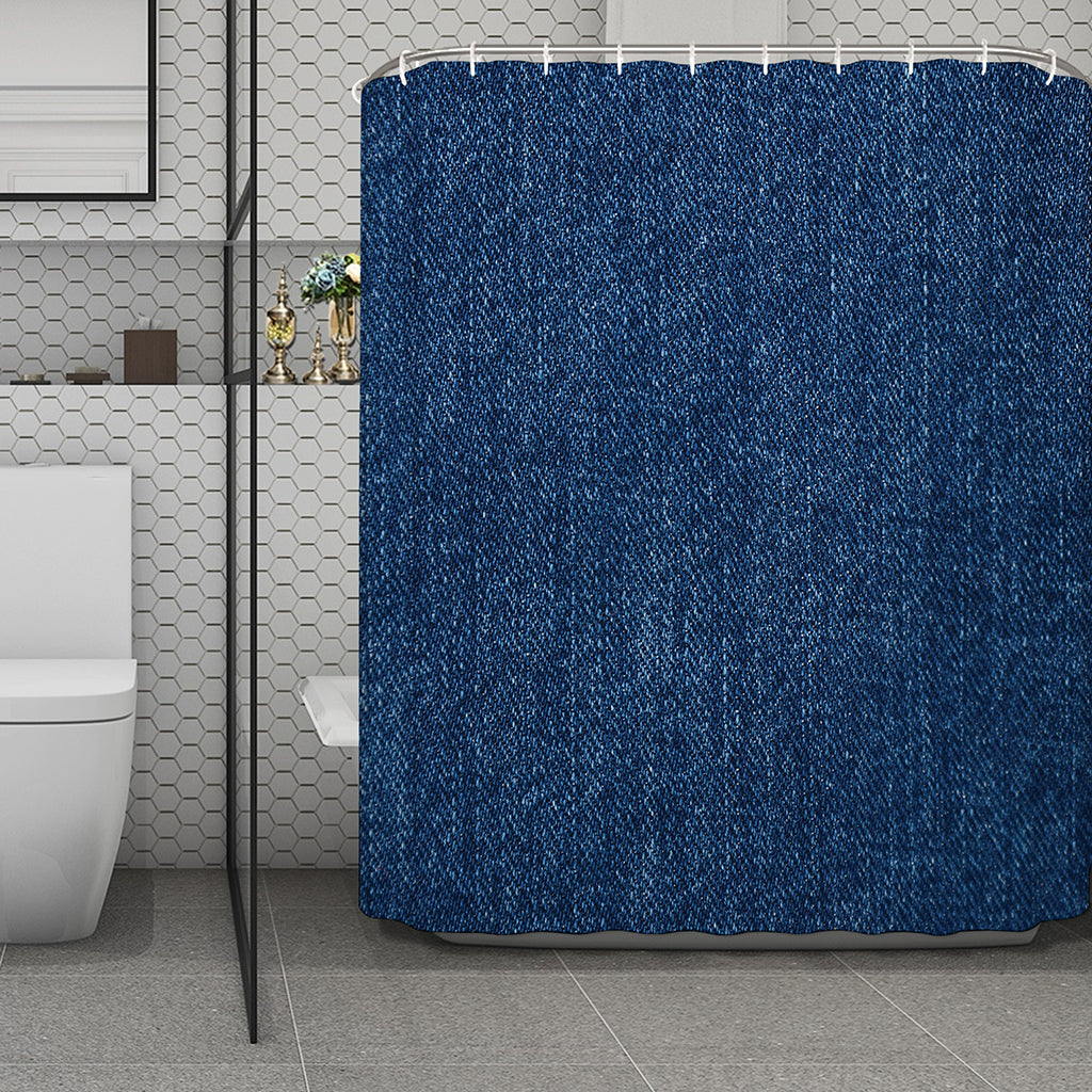 Navy Blue Denim Jeans Print Polyester Shower Curtain