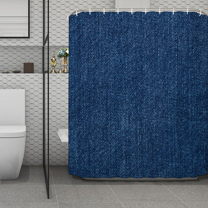 Navy Blue Denim Jeans Print Polyester Shower Curtain