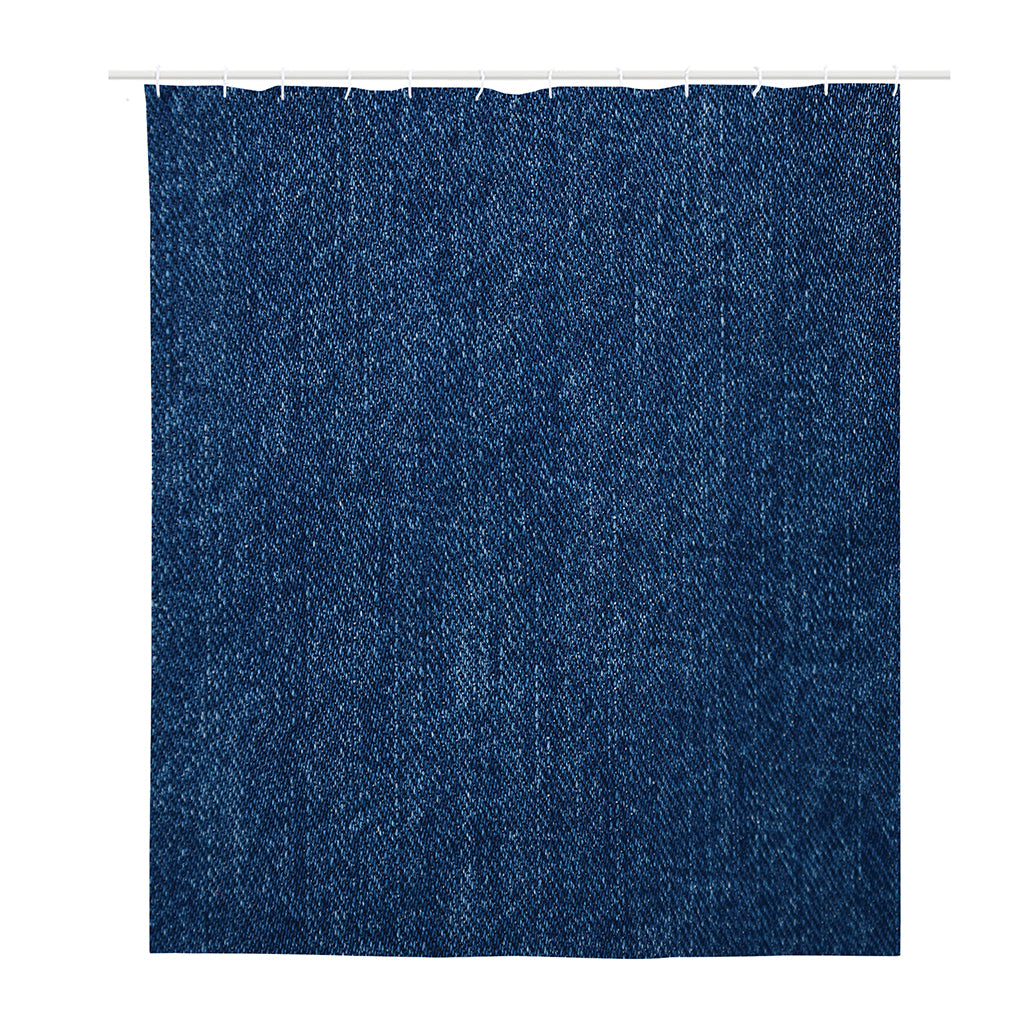 Navy Blue Denim Jeans Print Polyester Shower Curtain
