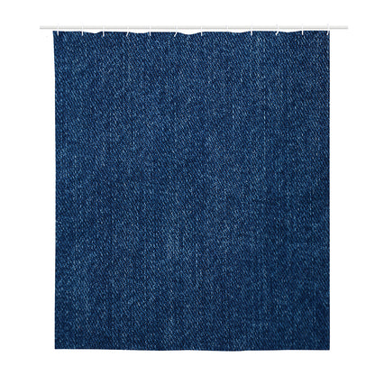 Navy Blue Denim Jeans Print Polyester Shower Curtain