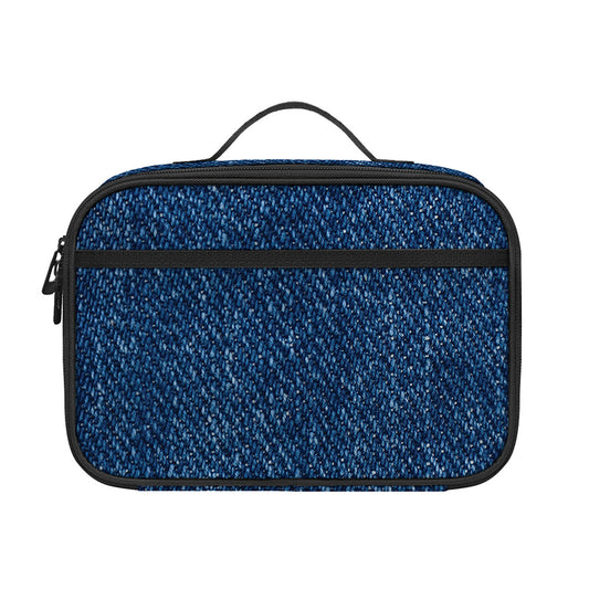 Navy Blue Denim Jeans Print Portable Lunch Bag