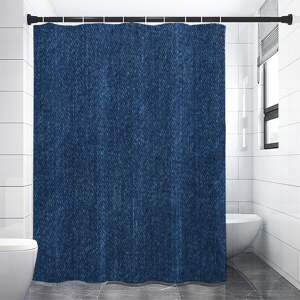 Navy Blue Denim Jeans Print Premium Shower Curtain