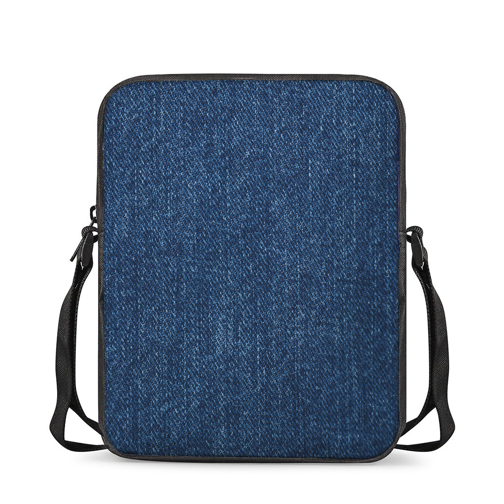 Navy Blue Denim Jeans Print Rectangular Crossbody Bag