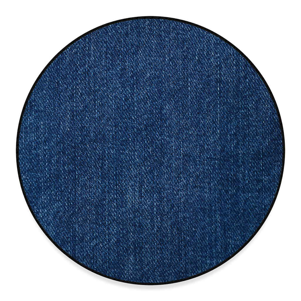 Navy Blue Denim Jeans Print Round Floor Mat