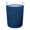Navy Blue Denim Jeans Print Round Laundry Basket