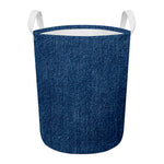 Navy Blue Denim Jeans Print Round Laundry Basket