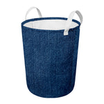 Navy Blue Denim Jeans Print Round Laundry Basket