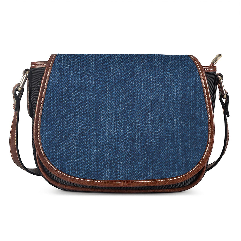 Navy Blue Denim Jeans Print Saddle Bag