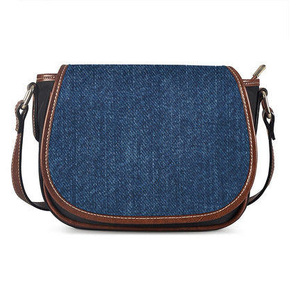 Navy Blue Denim Jeans Print Saddle Bag