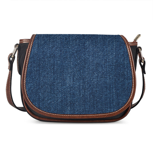 Navy Blue Denim Jeans Print Saddle Bag