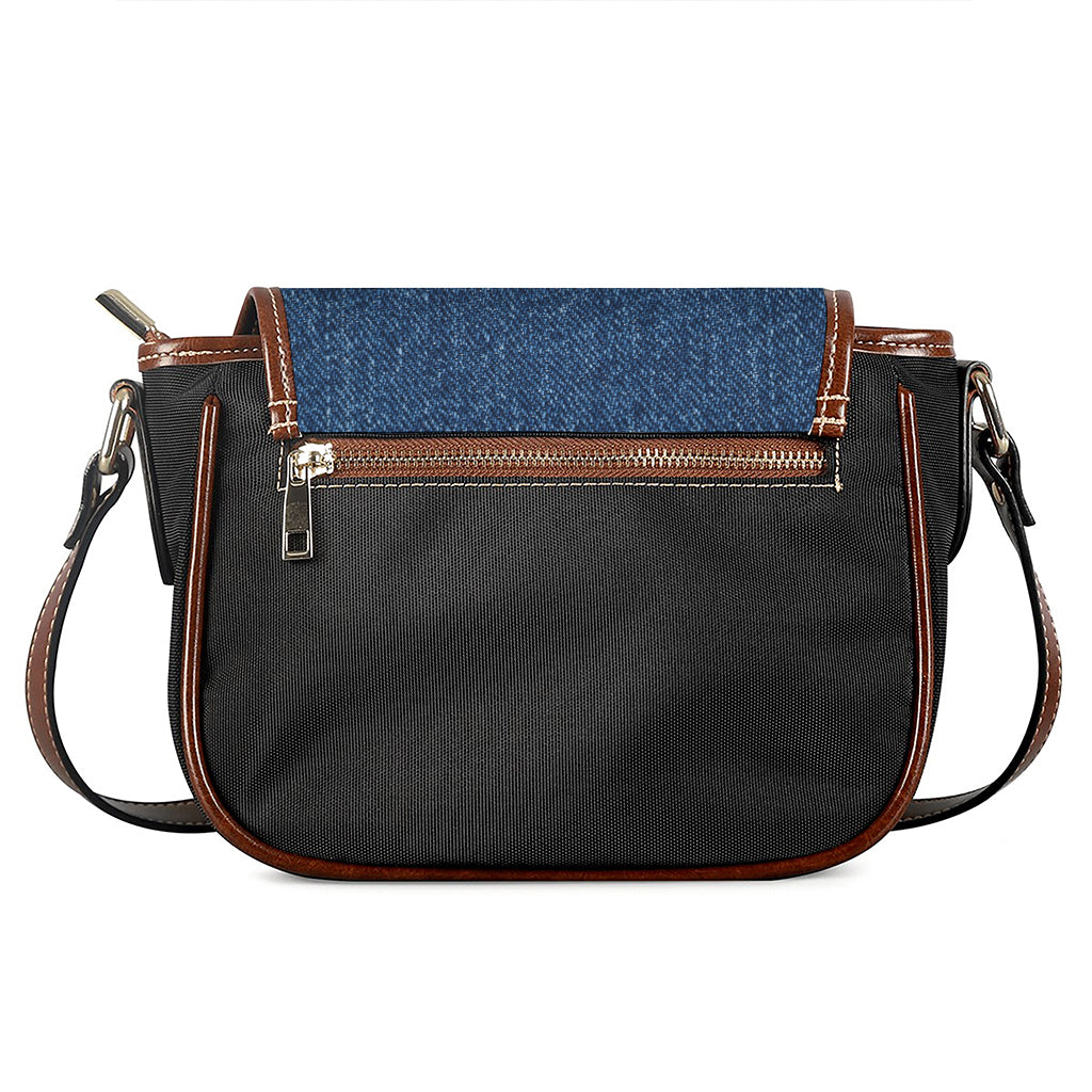 Navy Blue Denim Jeans Print Saddle Bag