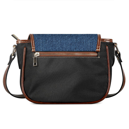 Navy Blue Denim Jeans Print Saddle Bag