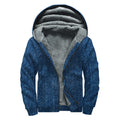 Navy Blue Denim Jeans Print Sherpa Lined Zip Up Hoodie