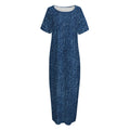 Navy Blue Denim Jeans Print Short Sleeve Long Nightdress