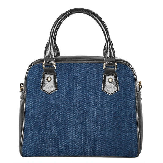 Navy Blue Denim Jeans Print Shoulder Handbag
