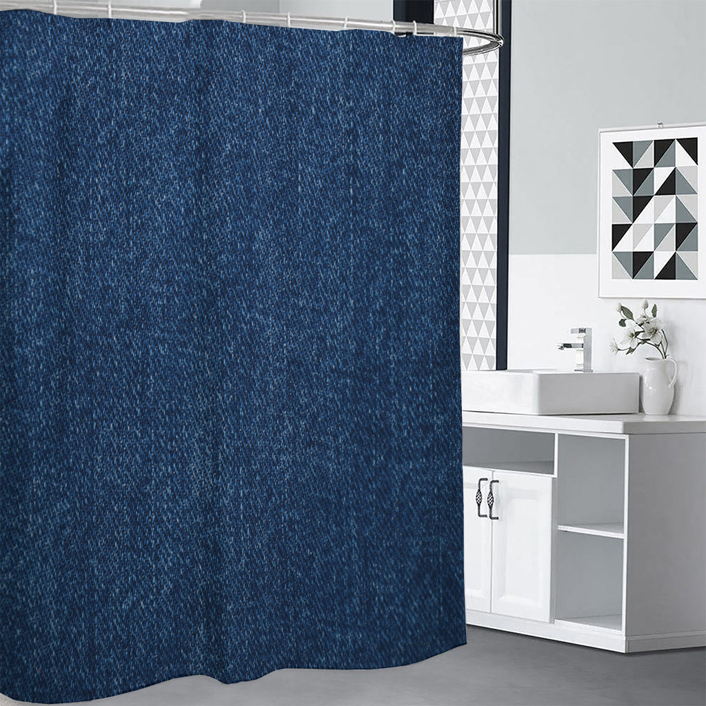 Navy Blue Denim Jeans Print Shower Curtain