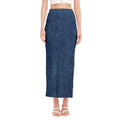 Navy Blue Denim Jeans Print Side Slit Maxi Skirt