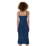 Navy Blue Denim Jeans Print Slim Fit Midi Cami Dress