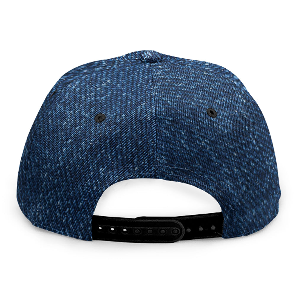 Navy Blue Denim Jeans Print Snapback Cap
