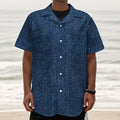 Navy Blue Denim Jeans Print Textured Short Sleeve Shirt