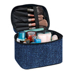 Navy Blue Denim Jeans Print Travel Makeup Bag