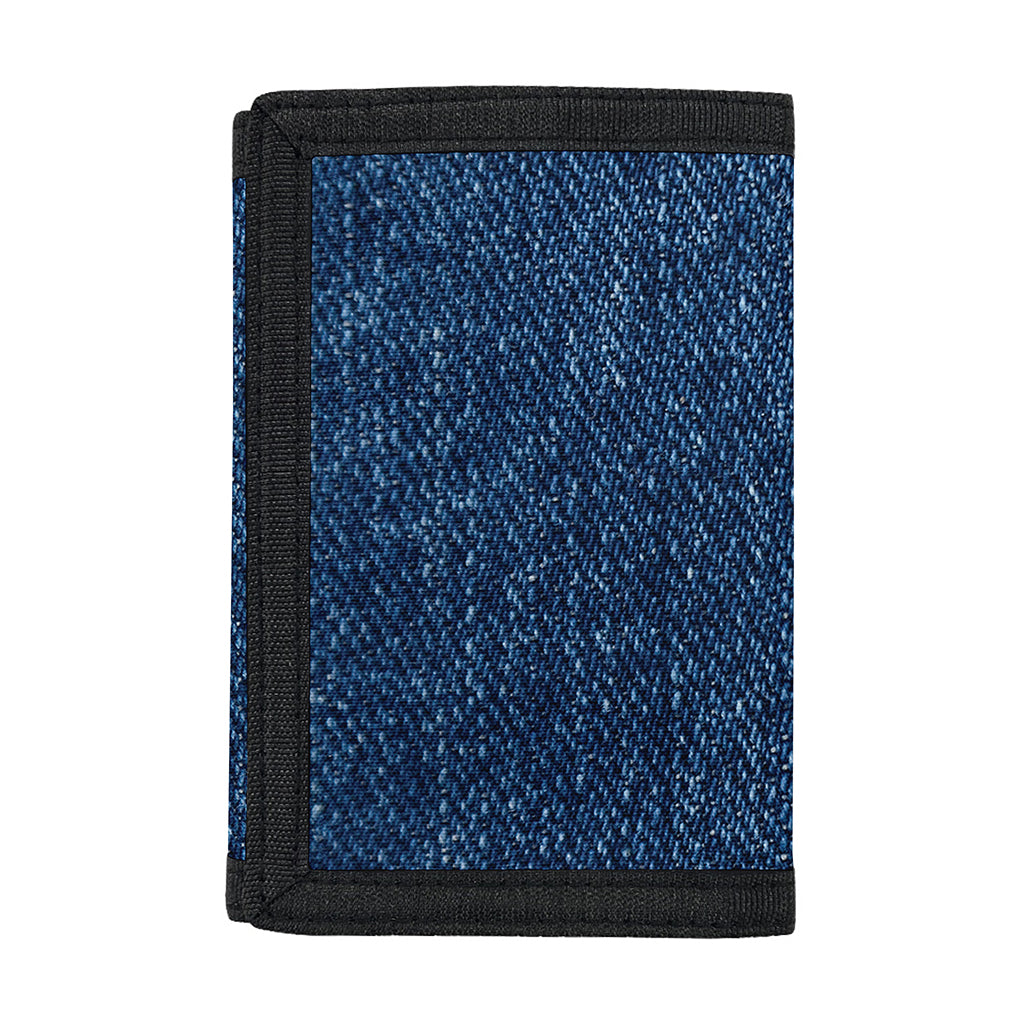 Navy Blue Denim Jeans Print Trifold Wallet