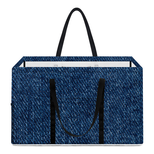 Navy Blue Denim Jeans Print Utility Tote Bag