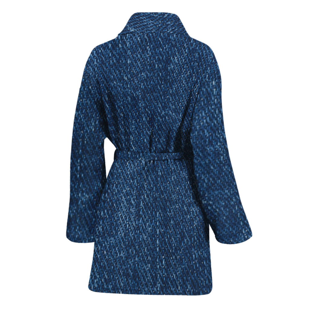 Navy Blue Denim Jeans Print Women's Bathrobe