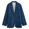 Navy Blue Denim Jeans Print Women's Blazer