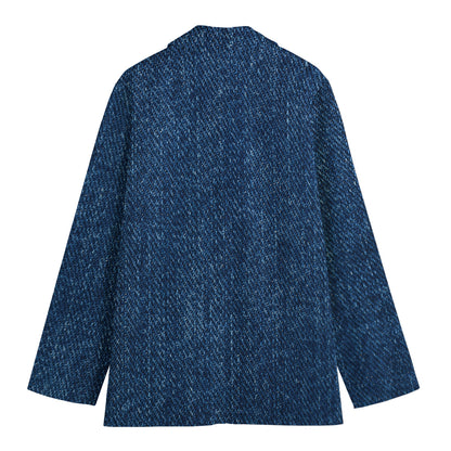 Navy Blue Denim Jeans Print Women's Blazer