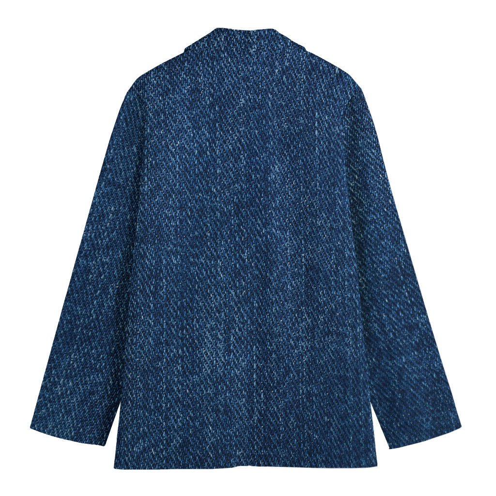 Navy Blue Denim Jeans Print Women's Cotton Blazer