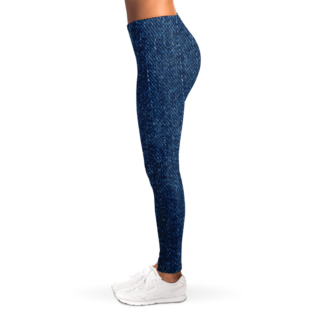 Navy Blue Denim Jeans Print Women's Leggings
