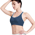 Navy Blue Denim Jeans Print Women's Sports Bra