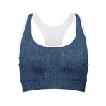 Navy Blue Denim Jeans Print Women's Sports Bra
