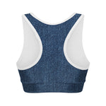 Navy Blue Denim Jeans Print Women's Sports Bra
