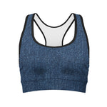 Navy Blue Denim Jeans Print Women's Sports Bra
