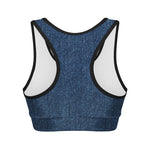 Navy Blue Denim Jeans Print Women's Sports Bra